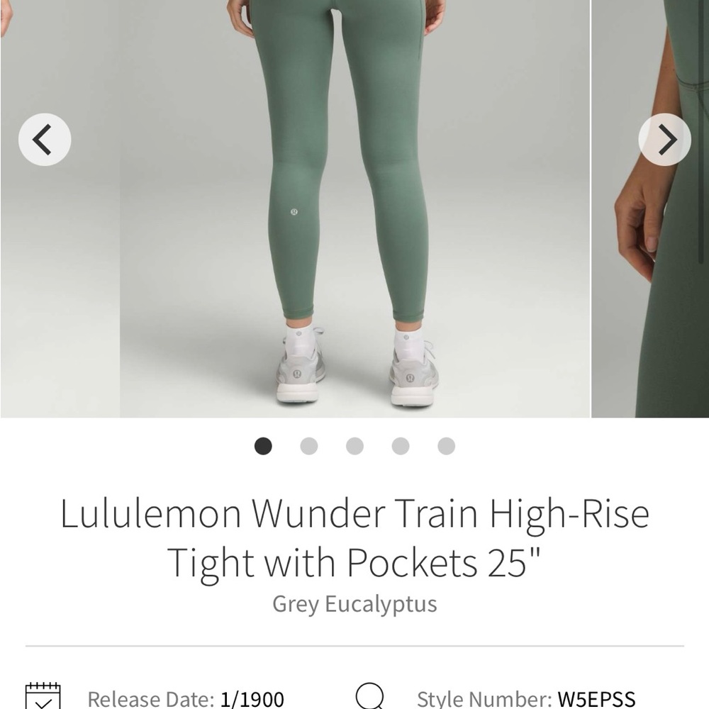 lululemon Wunder Train Tight with Pockets 25” size 8 Grey Eucalyptus